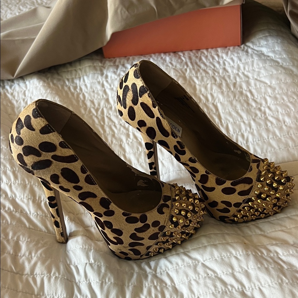 Leopard Print Studded Heels Stilettos